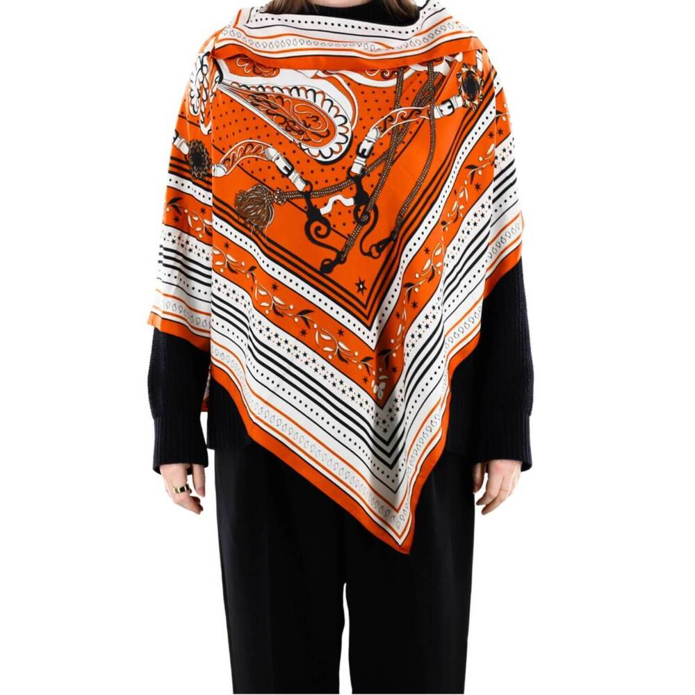 NEW LA FIORENTINA equestrian print lightweight poncho in orange